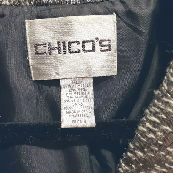 Chico's Y2K Vintage Dark Silver Gray Metallic Jacquard Textured Jacket Blazer 3 - Picture 9 of 12